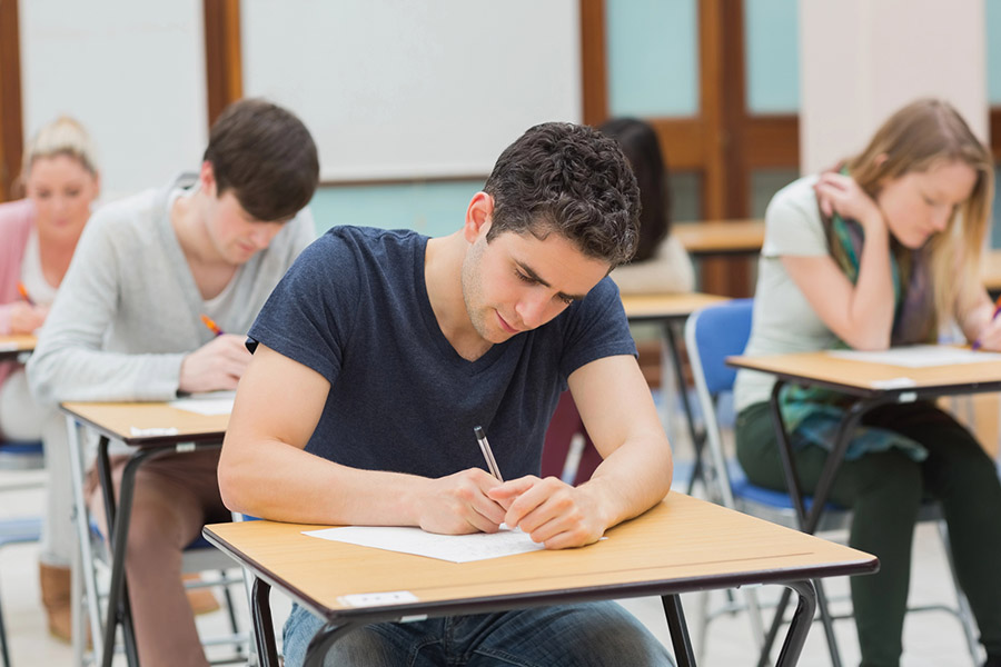 Students taking a test in a classroom in Las Vegas